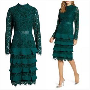 Rachel Parcell Medium Emerald Lace Tiered Midi Dress
